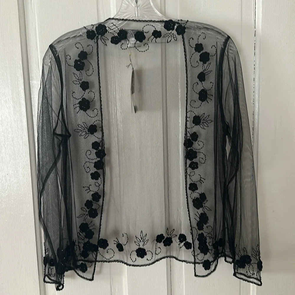 Vintage Y2K Sheer Black Beaded Rosette Bed Jacket Medium NWT - Picture 5 of 8